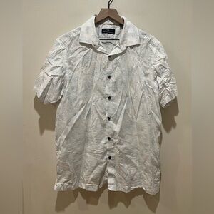 Hart Schaffner Marx White and Green Casual Dress Button Up Shirt - Men’s Large